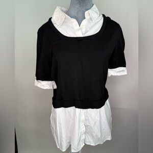 White House Black Market Layered Look Top Black and White Size XL